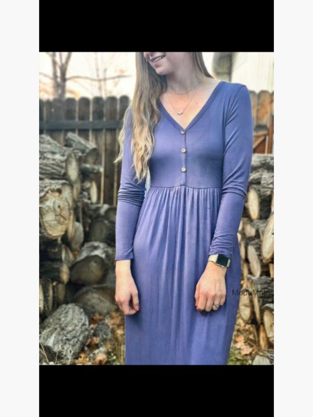 Long Sleeve V Neck Maxi Dress with Pockets - Picture 7 of 7